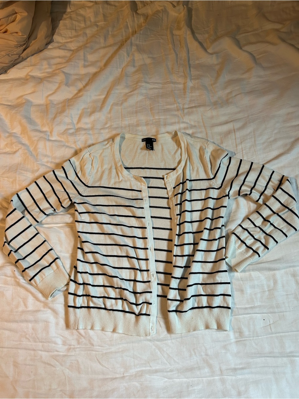 H&M Cream Cardigan with Black Horizontal Stripes
